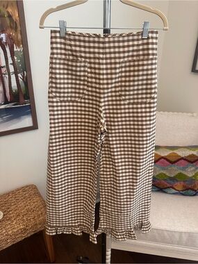 Anthropologie Maeve Colette Brown and White Gingham Wide-Leg Pants